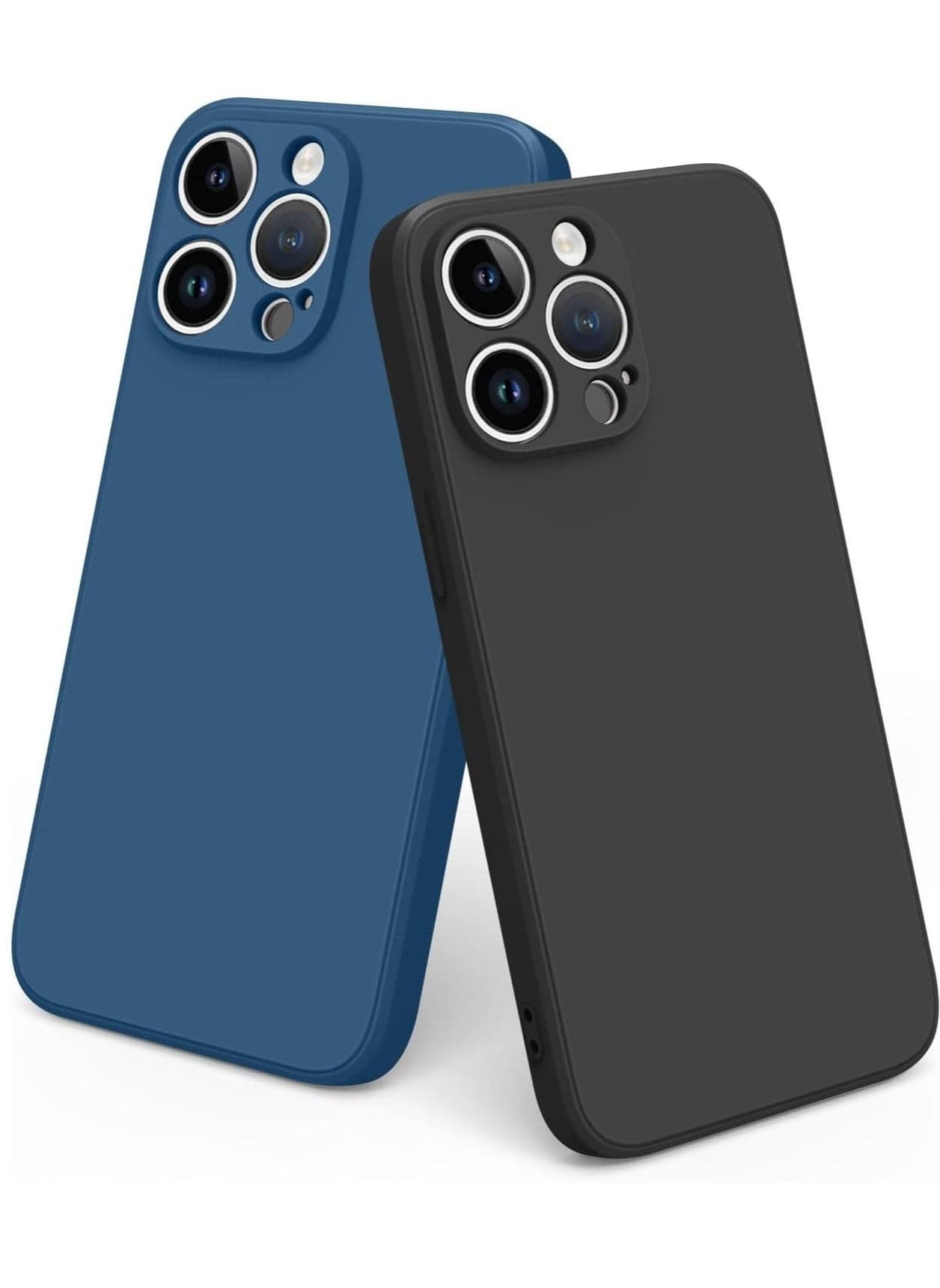 2 PCS of Silicone Protective Case, Compatible With iPhone 14 Pro Max 6.7 “, Full Body Protection, Shock -proof Soft Liquid Silicone Protective Case (Black/Navy Blue)