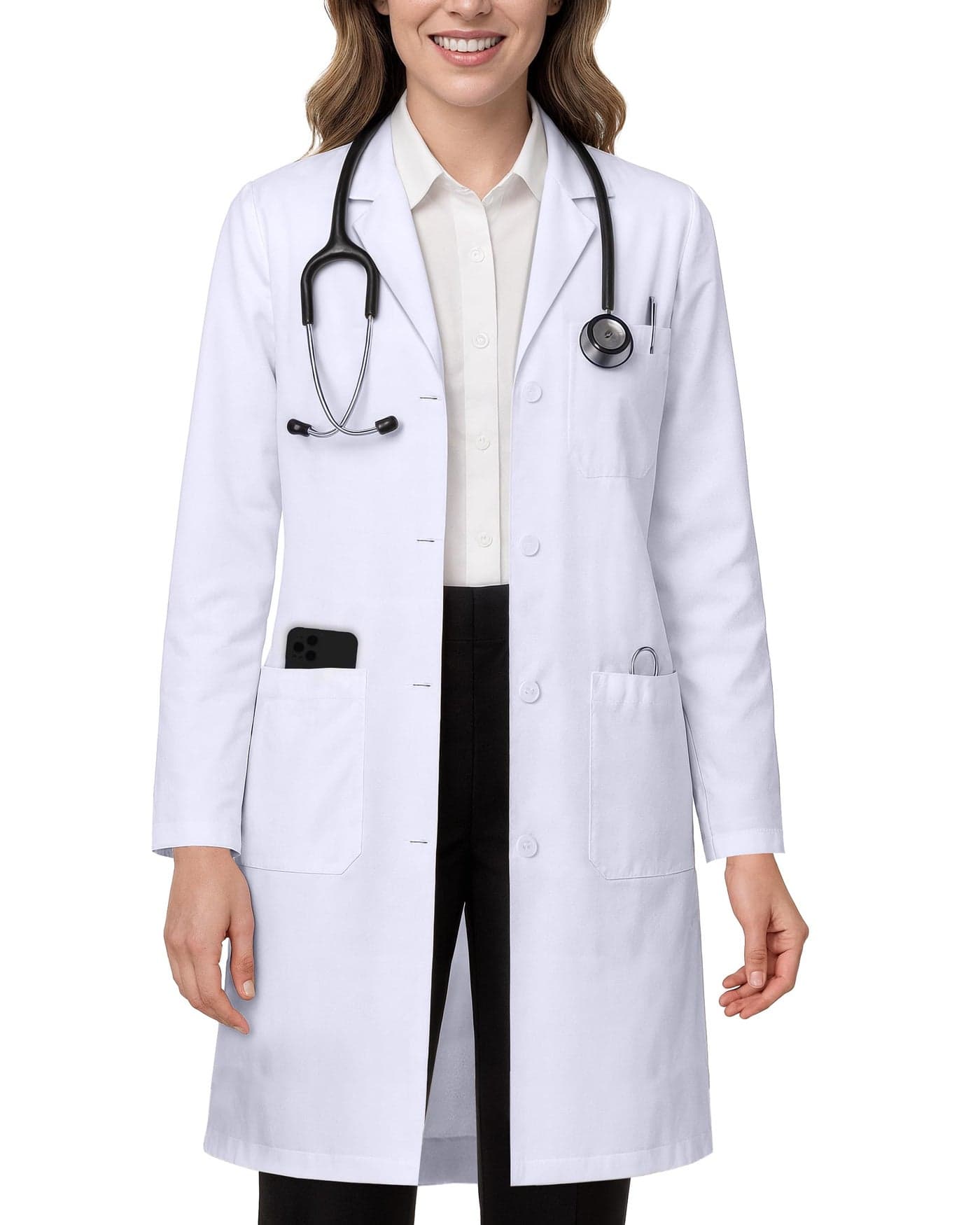 NY Threads Professional White Lab Coat for Women, Long Sleeve Medical Coat 1 Pack, Large, White