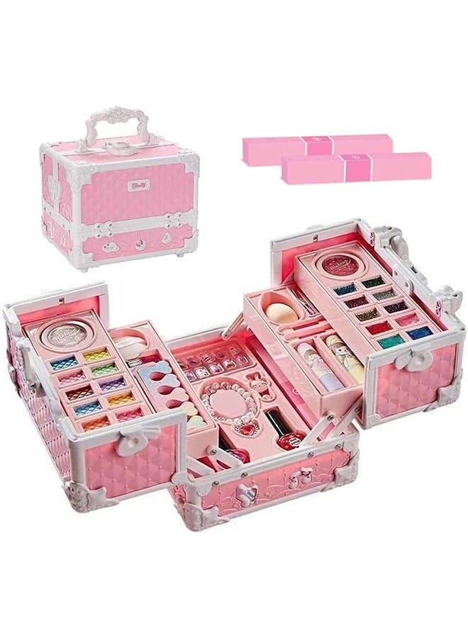 Kids Makeup Kit, Real Kids Makeup Set Washable Makeup Set Toys for Girls with Portable Makeup Box Including Lipstick, Eye Shadows and So On, Girls Toys for Girls Aged 5 6 7+ Year Old