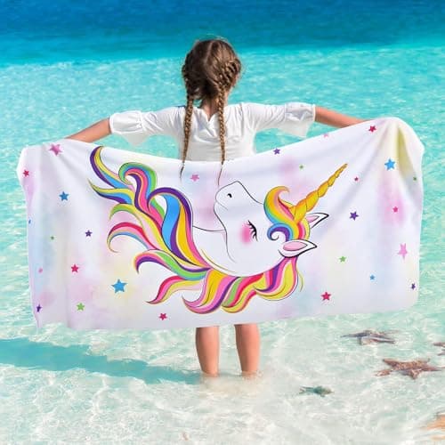 WERNNSAI Unicorn Beach Towel for Girls 30 x 60 Kids Sand Free Swim Towels for Girls Bath Pool Camping Travel Towel Quick Dry Ultra Absorbent Super Soft Beach Blanket Bath Shower Towel