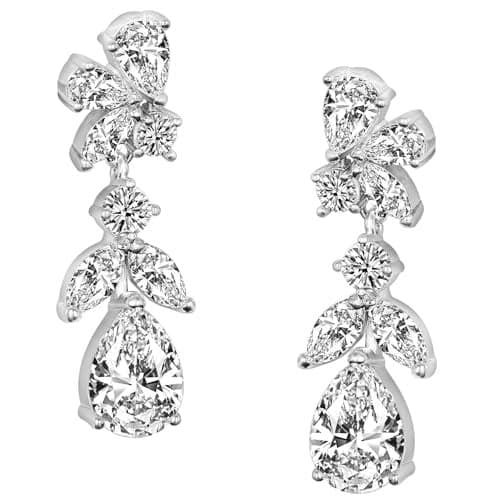 Peora Silver Plated Cubic Zirconia Studded Floral Style Drop Earrings Push Back Fashion Jewellery for Women & Girls