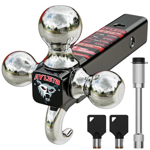 Ayleid Trailer Hitch TriBall Mount with Hook Pin Balls Sized 178 2 2516 inches Tow Hitch with AntiTheft Locking Pin Silver