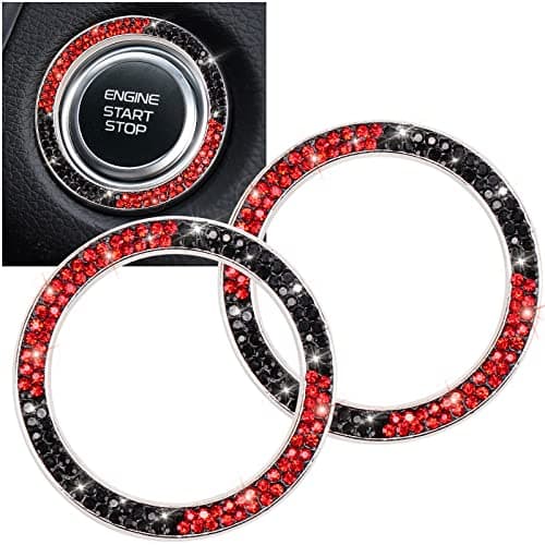 ToBeQueen Black and Red Bling Push Button Start Ring Emblem StickerCrystal Rhinestone Interior Engine Start Stop Car Bling Ring Decoration for Women Pure Handmade Diamond DecorRed and Black