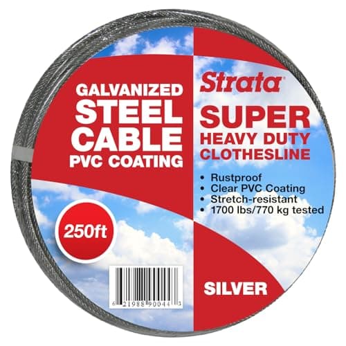 Strata Super Heavy Duty Clothes Line Outdoor – 250 FT Rustproof & PVC-Coated Clothesline Wire, Gentle on Laundry, Easy to Install, Durable Cable – Perfect for Outdoor Drying (Silver