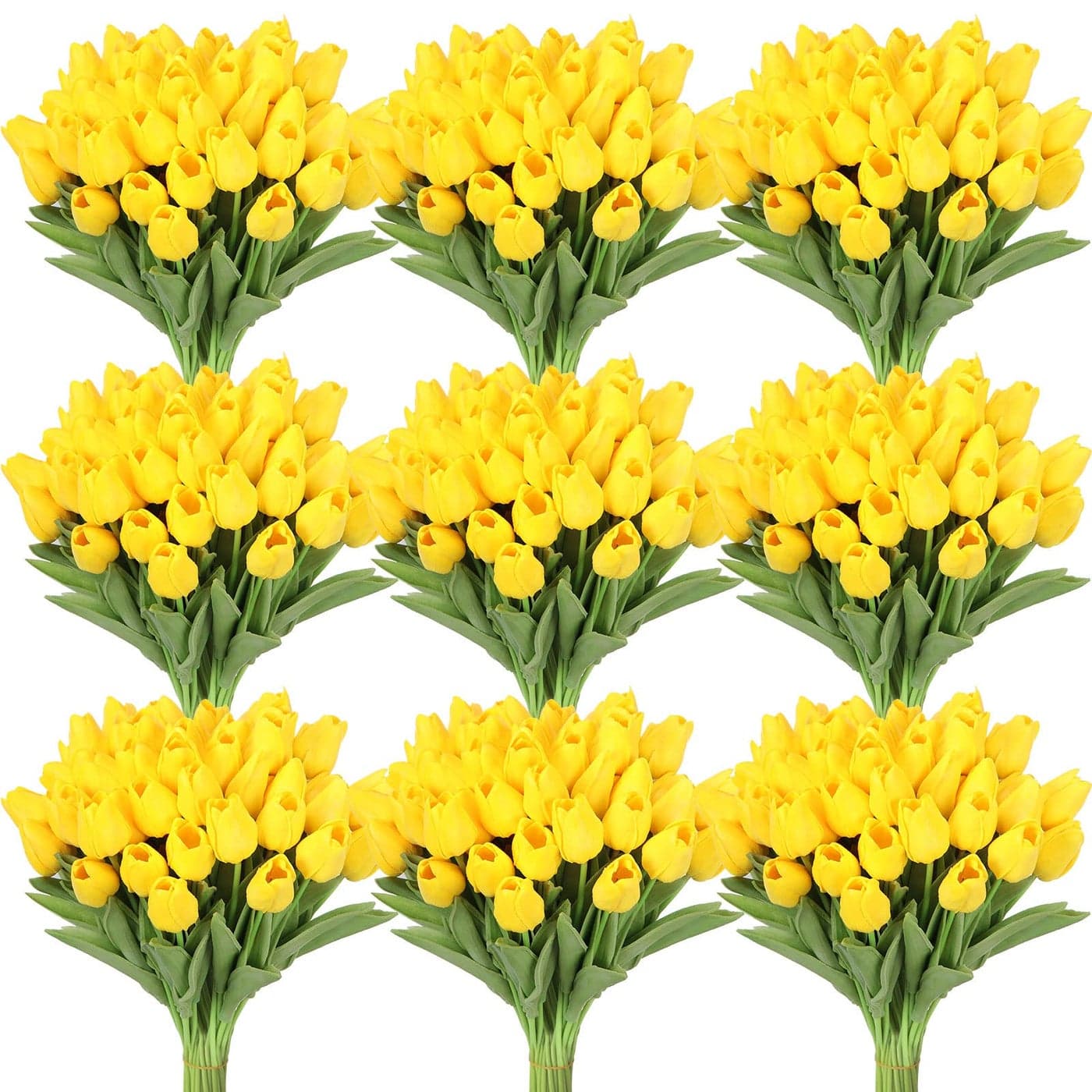 Janinka 100pcs Artificial Tulip Flowers Fake PU Tulips Faux Latex Bouquet Flower Centerpieces Arrangement Floral for Mother Day Wedding Spring Decorations Yellow