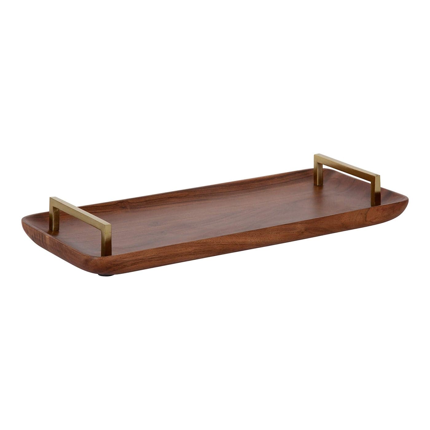 Kate and Laurel Cantwell MidCentury Modern Wood Tray 18 x 8 Walnut Brown Decorative Tray for Serving Storage and Display