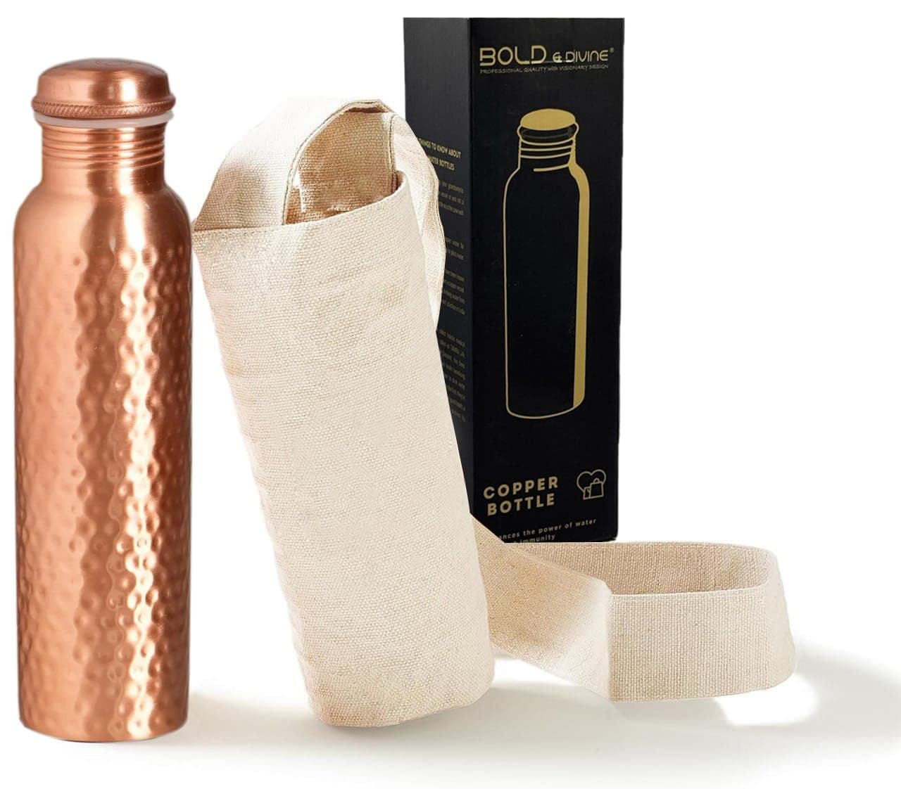 BOLD & DIVINE Premium 32oz Pure Copper Hammered Water Bottle for Drinking - Ayurvedic Health Benefits - Handcrafted Copper Water Vessel - Leak-Proof Design, Rust-Free - Eco-Friendly Choice