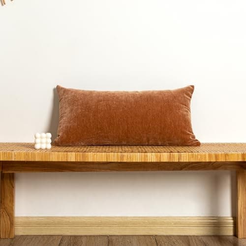 JoraLion Chenille Lumbar Pillow Covers 14x26 inch, Dark Orange Decorative Pillow Covers, Farmhouse Solid Dyed Soft Chenille Cushion Case for Couch Sofa Bed Living Room, Pack of 1(Cover ONLY)