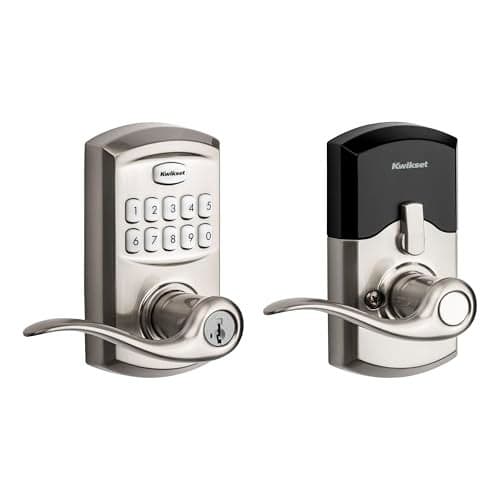 Kwikset SmartCode 917 Keypad Keyless Entry Traditional Residential Electronic Lever Deadbolt Alternative with Tustin Door Handle and SmartKey Security, Satin Nickel