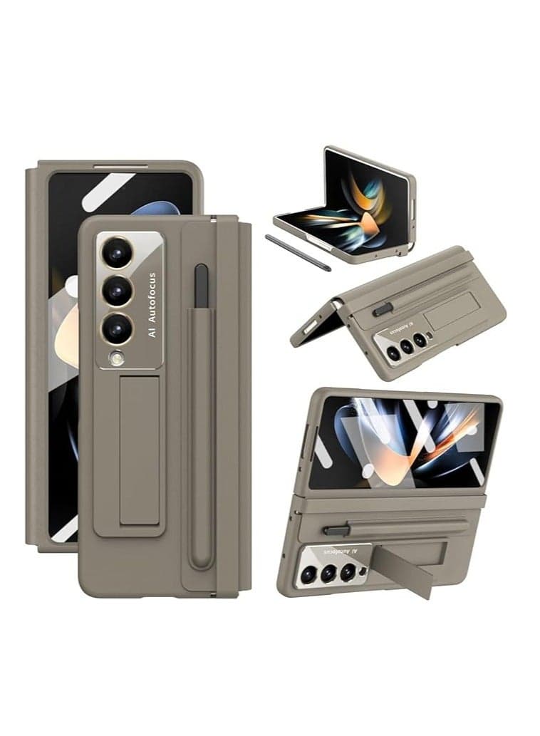 Flip phone case, compatible with Samsung Galaxy Z Fold 4/5, built-in front screen protector and S-Pen slot, PU leather hinge + hard shell