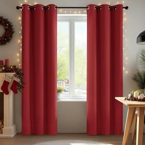 Deconovo Blackout Curtains for Bedroom – Set of 2 38W x 84L Inch Thermal Insulated & Noise Reducing Panels–Home Window Room Darkening Sustainable Grommet Drapes for Living Room and Nursery, Red