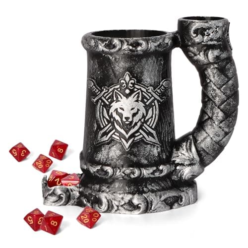 Mug Dice Tower Dice Rolling Tower7PCS D20 Dice Set Included for DND Gift and Dungeons and Dragon Tabletop Games Drink Holder Tavern Style Board Game Roller Black