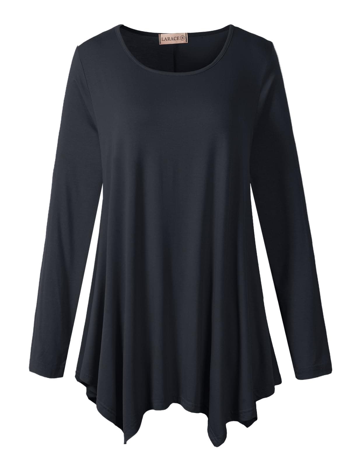 LARACE Womens Long Sleeve Flattering Comfy Tunic Loose Fit Flowy Top (2X, Deep Gray)