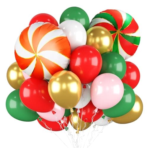 60 Pcs Christmas Balloons Set Red Green Pink Gold Balloons 18 Inch Christmas Foil Balloon Pinwheel Pastel Pink Gold White Latex Balloons for Xmas Birthday New Year Party Decorations Indoor Outdoor