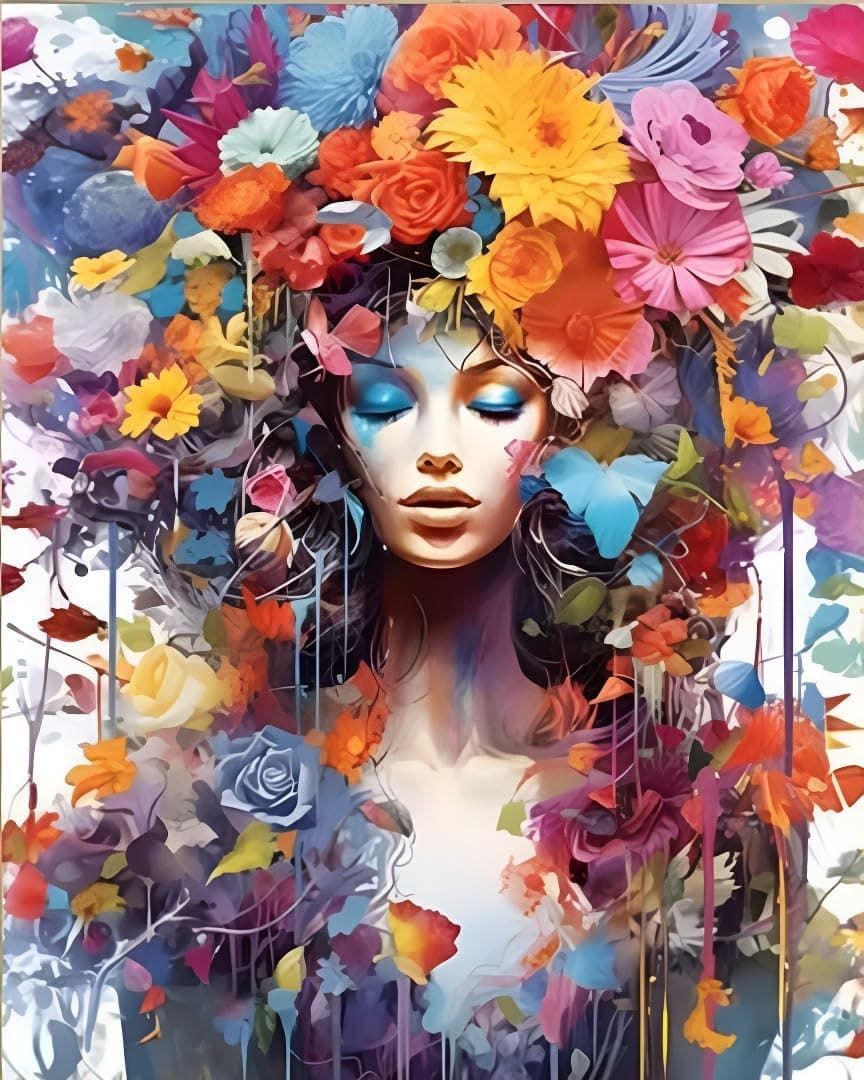 Paint by Numbers for Adults, Oil Painting by Numbers Kits for Adults, Beautiful Woman Flowers Painting DIY Paint by Number for Beginner, for Home Wall Decoration, 16 x20 Inch