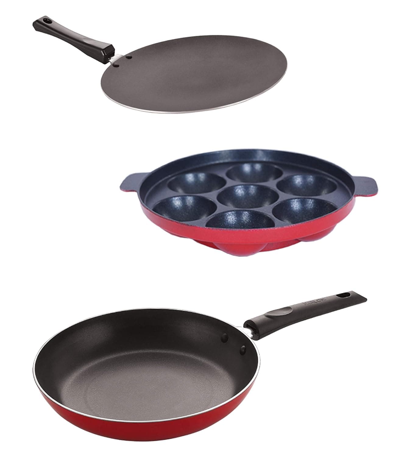 Nirlon Non-Stick Aluminium Cookware Set of 3 Pieces (2.6mm_CT12_AP(7)_TP24)