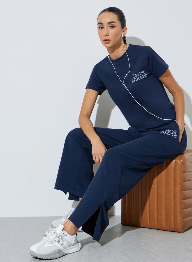 EMBROIDERED T-SHIRT AND JOGGER SET - Fit Block Top (WTS001-RegSS) Bottom (WJO003-Wideleg)