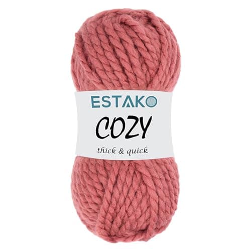 Estako Cozy Thick & Quick Yarn 20% Wool 80% Acrylic Soft Super Bulky Weight #6 Knitting and Crocheting Yarn 3.52 oz (100gr) 65 yds (60 m) (53100-Dark Rose)