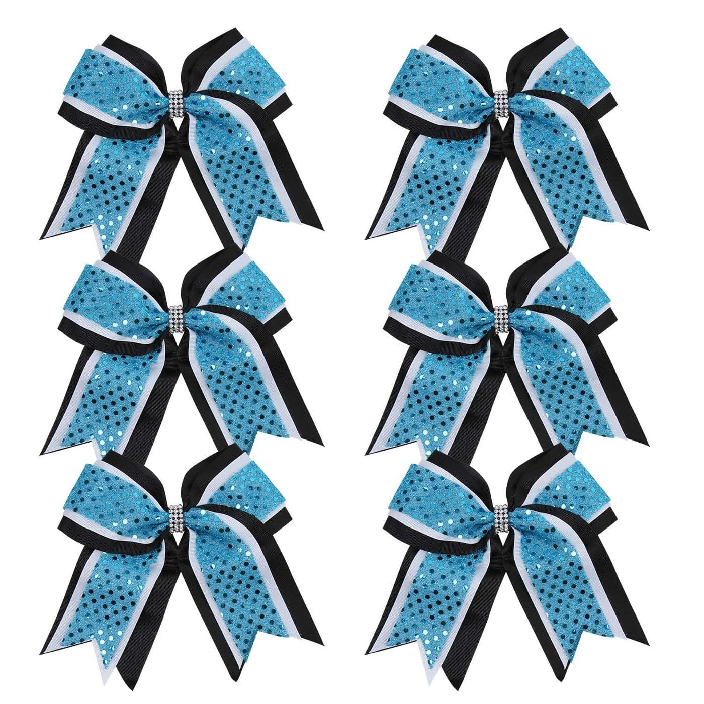 Cheerleader Bows 8 Inch 3 Layers 6 Pcs Ponytail Holder Jumbo Cheerleading Bows Hair Elastic Hair Tie for High School College BlackWhitelight bright blue