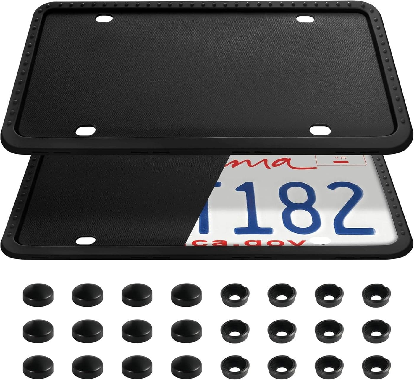 LivTee Silicone License Plate Covers & Frames, Universal American Auto Accessory License Plate Frame Holder, Rust-Proof, Rattle-Proof, Weather-Proof, Black