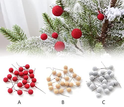 Evisha 60 pcs Silver Golden Red Berry Cherry Christmas Tree Hanging for Christmas Tree Decoration