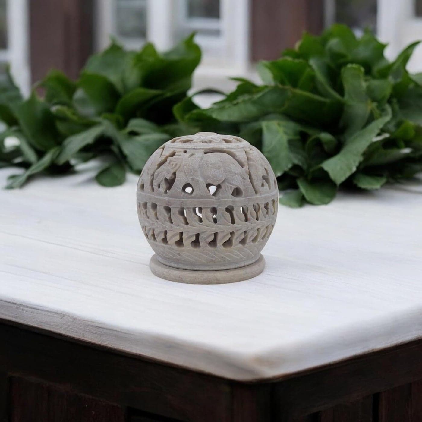 Natriel Elegant Soapstone TLight Holder Candle Holder Carvings Diwali Gift Aroma Oil Diffuser Decorative Showpiece Natural and Handmade Product from Artisan Elephant