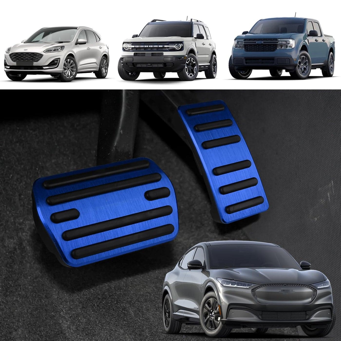 ANFOKAS 2pcs Compatible with Ford Maverick Escape Bronco Sport Mustang Mach E 2025 2024 2023 2022 2021 Accessories Car Pedals Foot Pedal Covers Blue