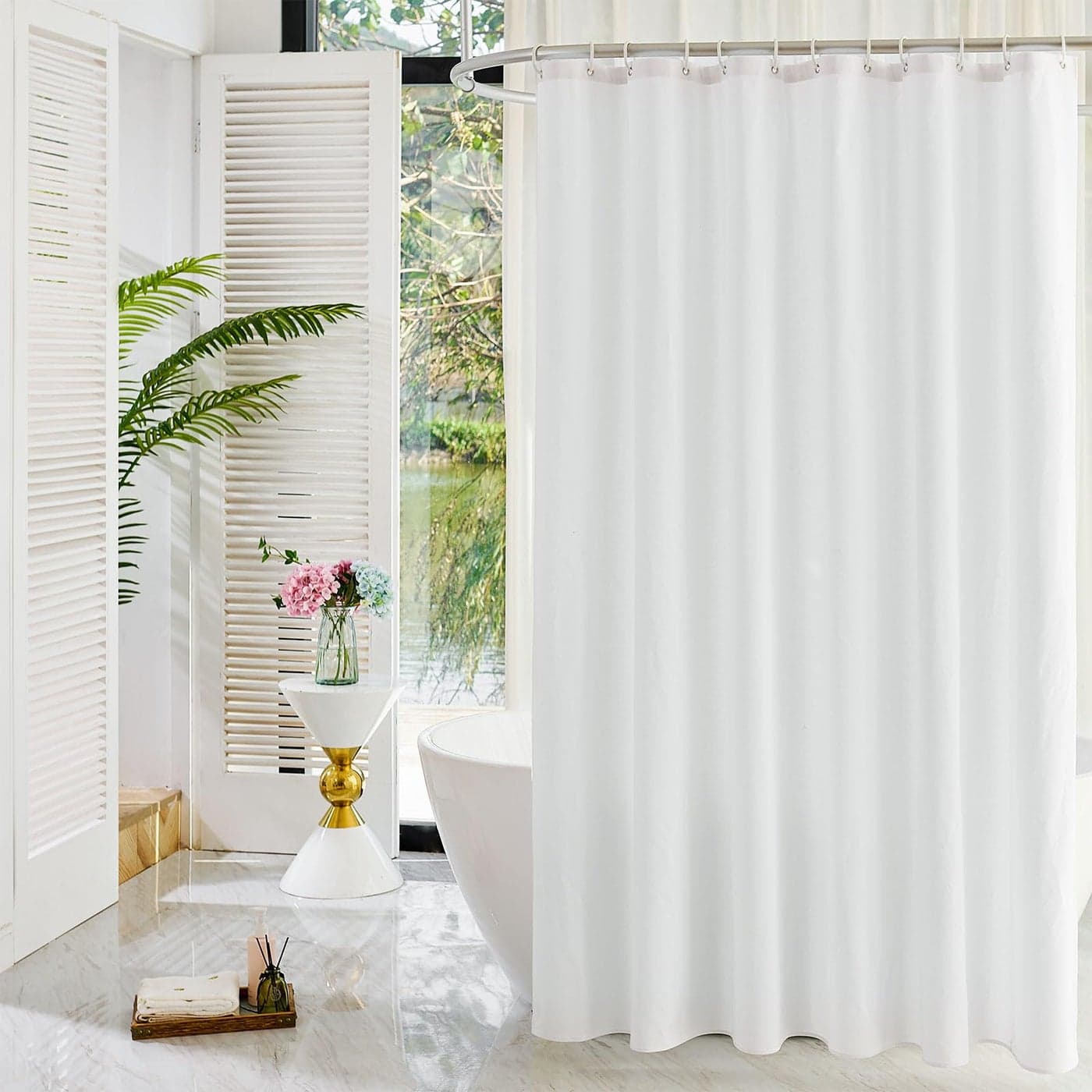 YISURE Stall Shower Curtain Cotton Fabric 60 x 84 inch Small Shower Curtains Narrow White Linen Textured Heavy Duty for Bathroom Hotel Luxury Washable