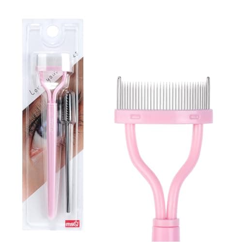 Eyelash Comb Separator MSQ Eyelash Mascara Brush and Comb Lash Separator With Comb Cover Arc Designed Cosmetic Brushes Tool Pink Includes a Mascara Wand