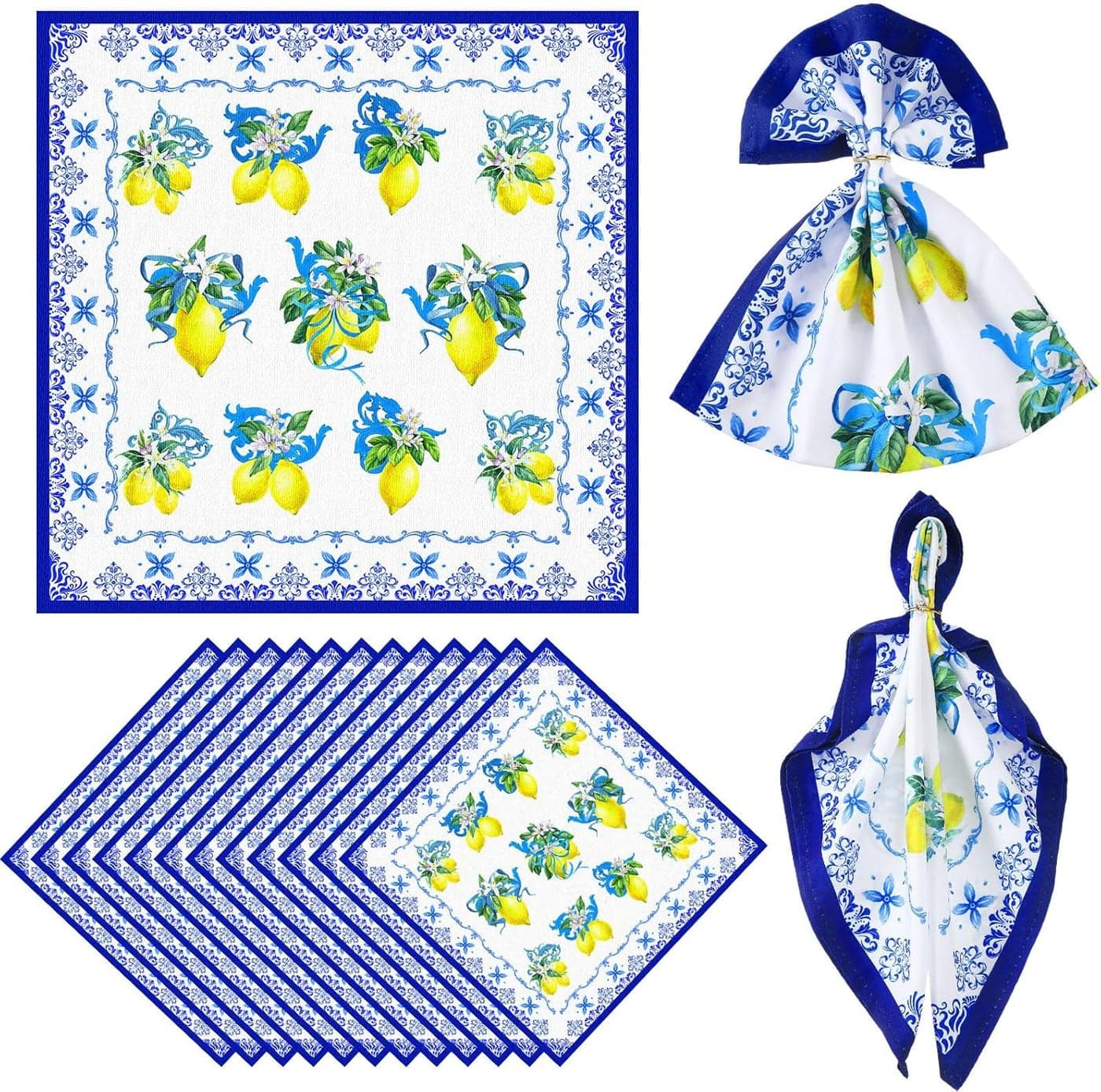 12 Pcs Cloth Napkins 18 x 18 Inch Napkins Washable Dinner Table Tea Party Polyester for Kitchen Summer Christmas Party Wedding Restaurant IndoorLemon