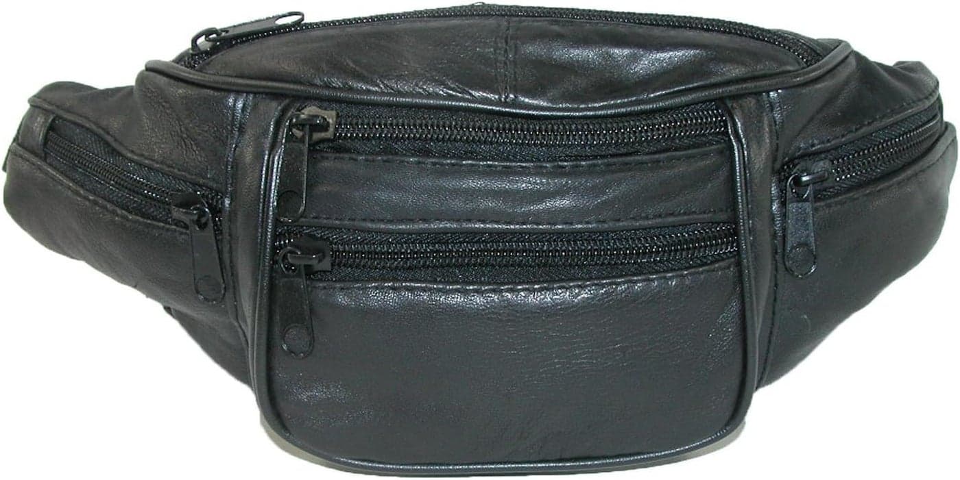 CTM Leather 6 Pocket Fanny Waist Pack Black
