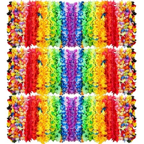 AMAZING TIME 150 Count Hawaiian Lei Bulk Tropical Luau Hawaii Theme Silk Flower Lei Party Favors for Beach Holiday Wedding Birthday Party Aloha Summer Party Decorations