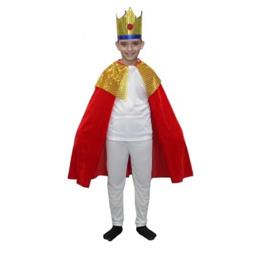 Kaku Fancy Dresses Metal King Robe/Cloak King Robe/California Costume -Red, 10-12 Years, For Boys