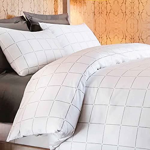 SleepyCat Duvet Cover, 100% Cotton 200TC Percale Combed Yarn, with Corner Ties & Coconut Button Closure, Oeko-TEX & AZO Free, (Double Size, 90x100 inches) Overboard Checks
