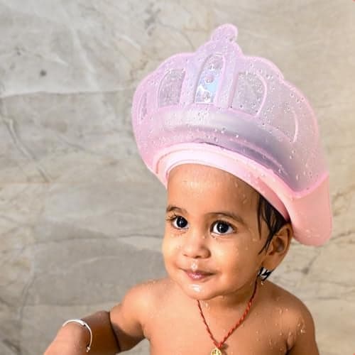 BabySafeHouse Shower Cap Shield for Kids, Bath Visor in Crown Shape to Protect Eyes & Ears of Toddlers and Children while Bathing, Silicon Shampoo Hat (Pink Color)