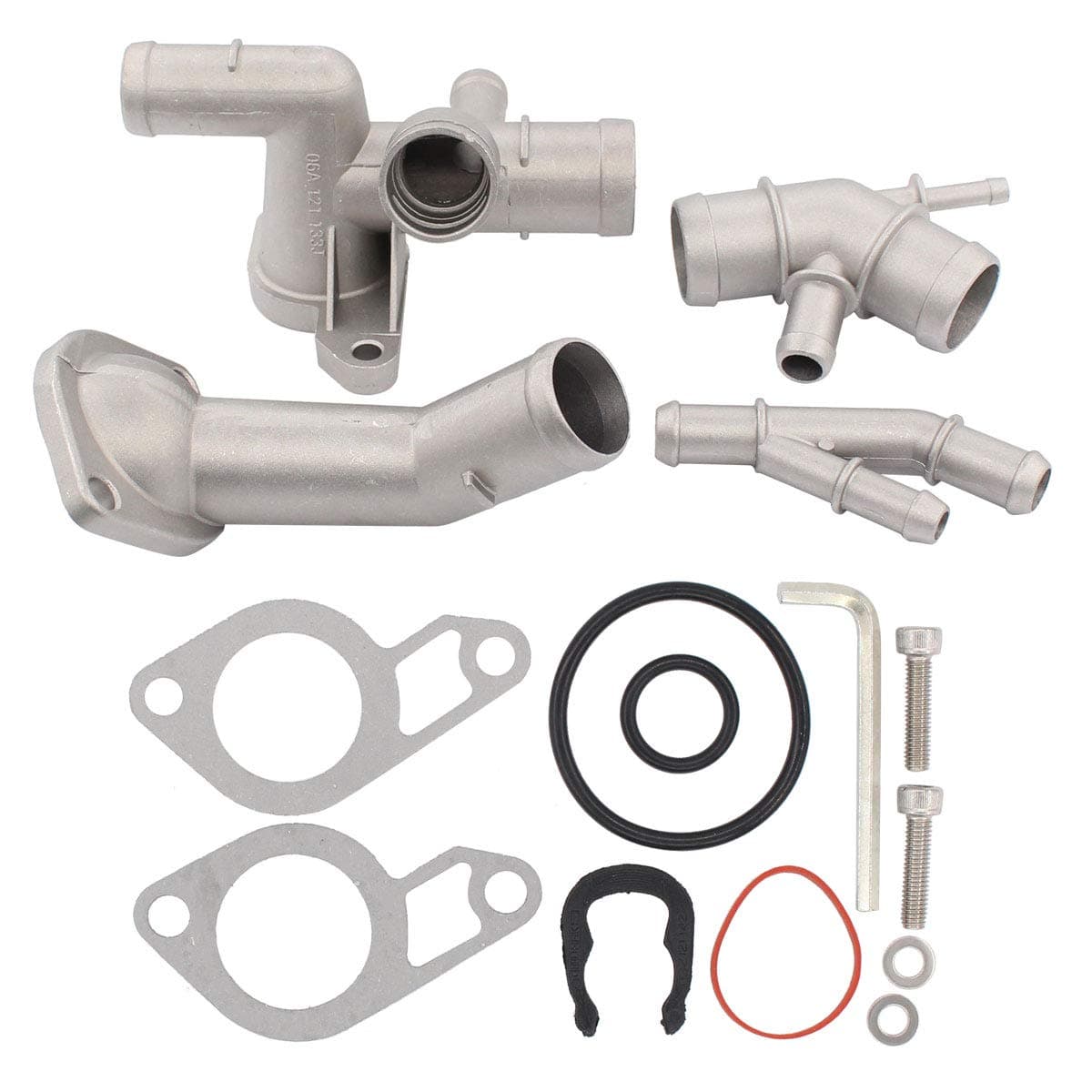 NewYall Cast Aluminum Thermostat Housing Cover Coolant Flange Cooling Hose Water Distribution Pipe Upgrade Kit for VW Golf 18 20002006 Jetta 18 20002005 Audi TTTT Quattro 18 20002002