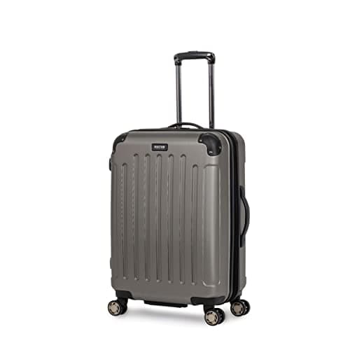Kenneth Cole REACTION Renegade Luggage Expandable 8-Wheel Spinner Lightweight Hardside Suitcase, Silver, 24-Inch Checked