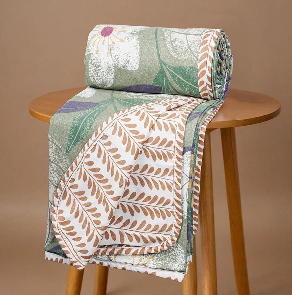 HOMEKART Super Soft Cotton Printed Dohar |AC Blanket| Quilt/Duvet for Double Bed (90 x 86 inches) |Lightweight, Durable & Skin Friendly - 250 GSM |Double - 230x220 cms, Green & Beige
