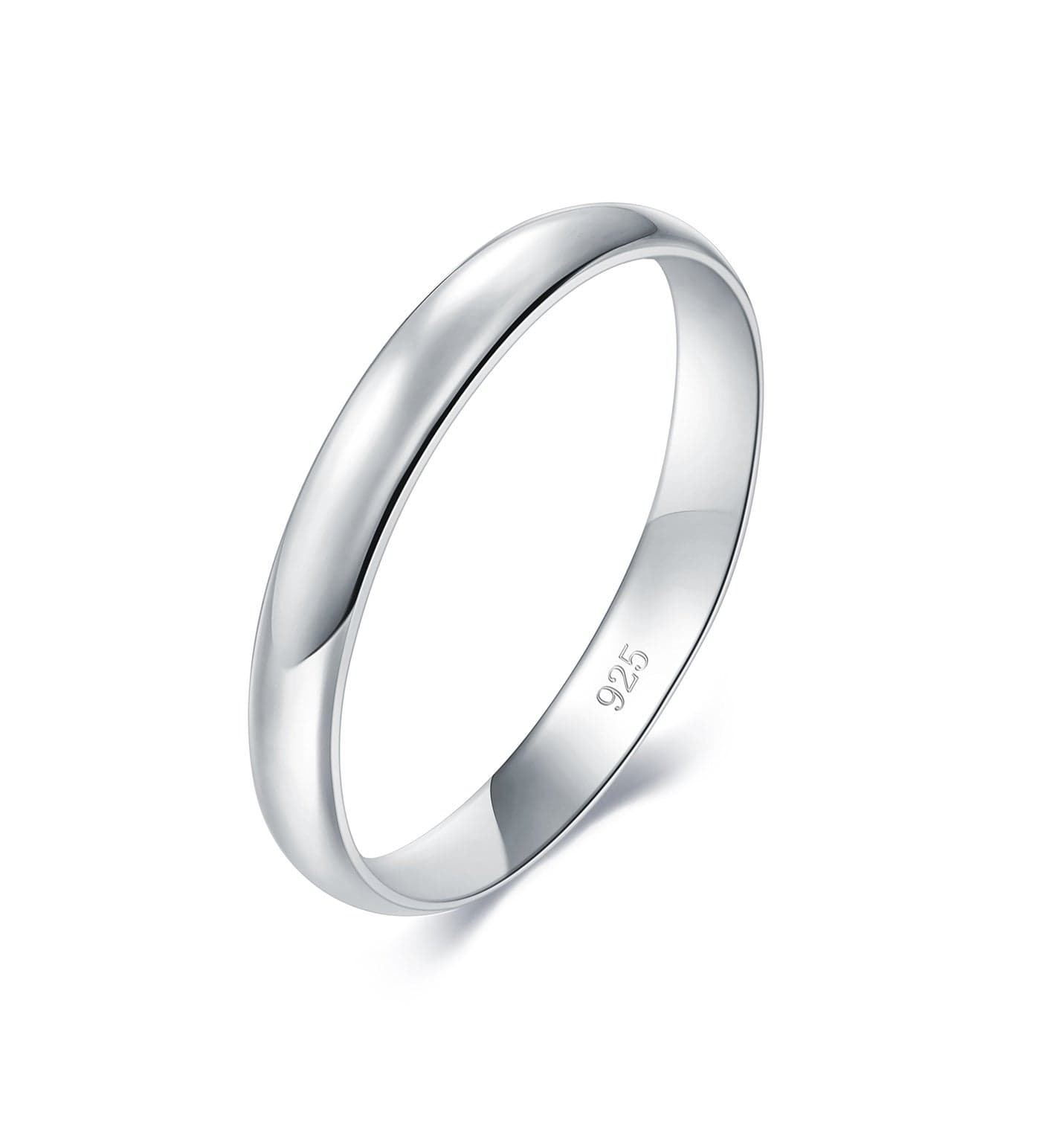 BORUO 925 Sterling Silver Ring High Polish Plain Dome Tarnish Resistant Comfort Fit Wedding Band 3mm Ring Size 4