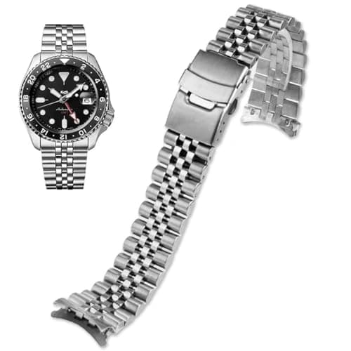 Danxancy Stainless Steel Watch Band Curved Ends Tapered 18mm 19mm 20mm 21mm 22mm 24mmFlexible Metal Watch Strap Smartwatch Bracelet Deployment Double FlipLock Buckle Silver Black Gold