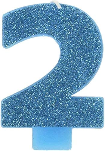 2 Glitter Birthday Candle Caribbean Blue Party Supply