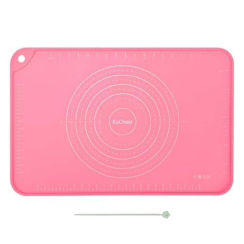 Silicone Pastry Mat 20"*16" Extra Thick Non Stick Baking Mat Food Grade Silicone Dough Rolling Bake Mat with Edge Heightening Pink