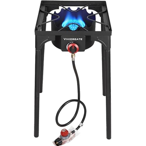 Vivicreate 30000 BTU Propane Gas Stove Outdoor Single Burner Adjustable Height with 20PSI Regulator Heavy Duty Cooker for Patio Camping Garden BBQ Fogon de Gas Estufa de Gas Portatil Parrillas