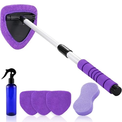 XINDELL Windshield Cleaner Tool 24 Extendable Car Window Cleaner for Interior Exterior Glass Long Handle for HardtoReach Areas 4 Microfiber Pads Spray Bottle Car Home Glass Kit