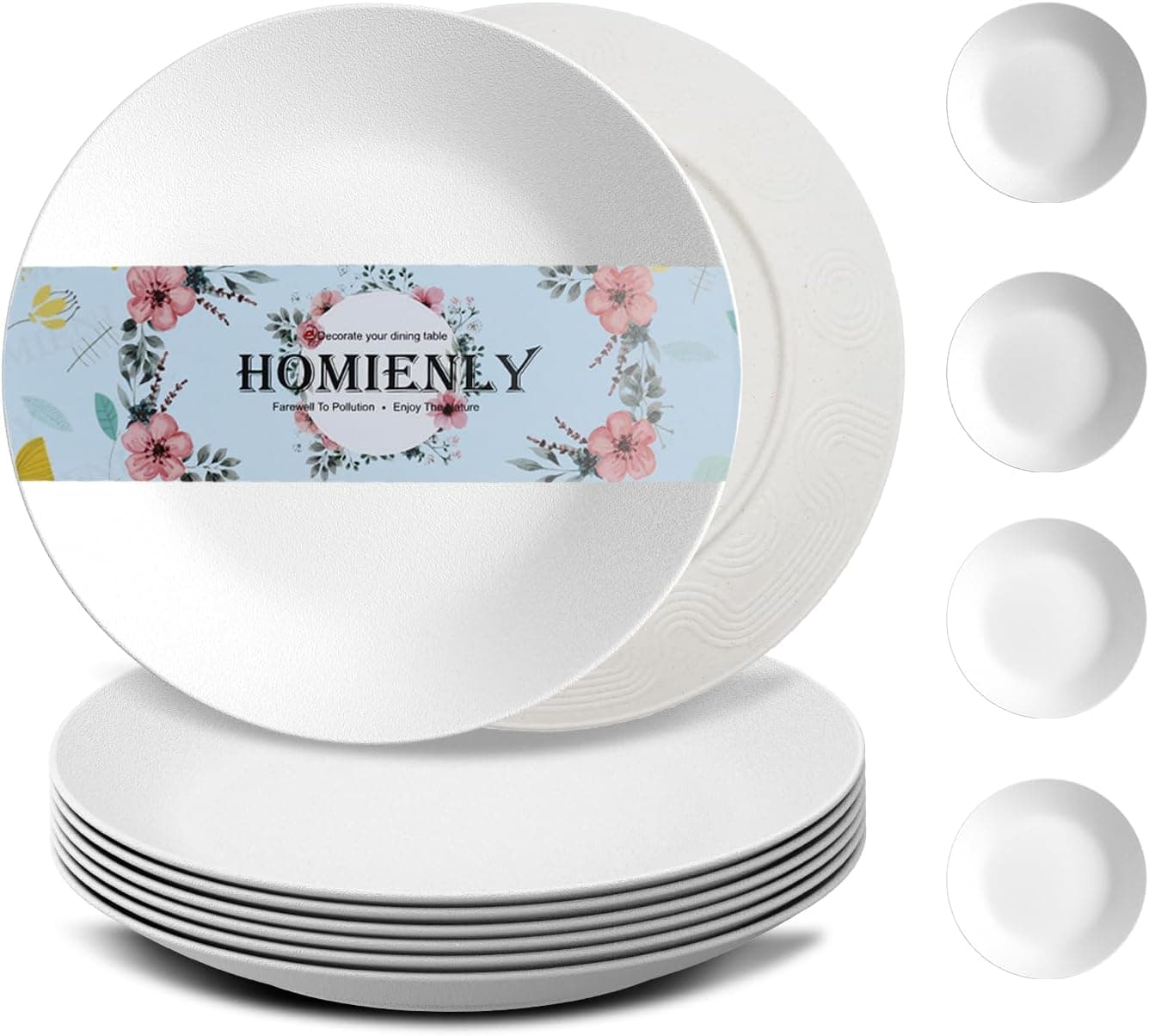Homienly Wheat Straw Plates Flat Dinner Plates Unbreakable Plate for Kitchen Camping Outdoor Microwave and Dishwasher Safe Plates Set 9 inch Set of 8 White
