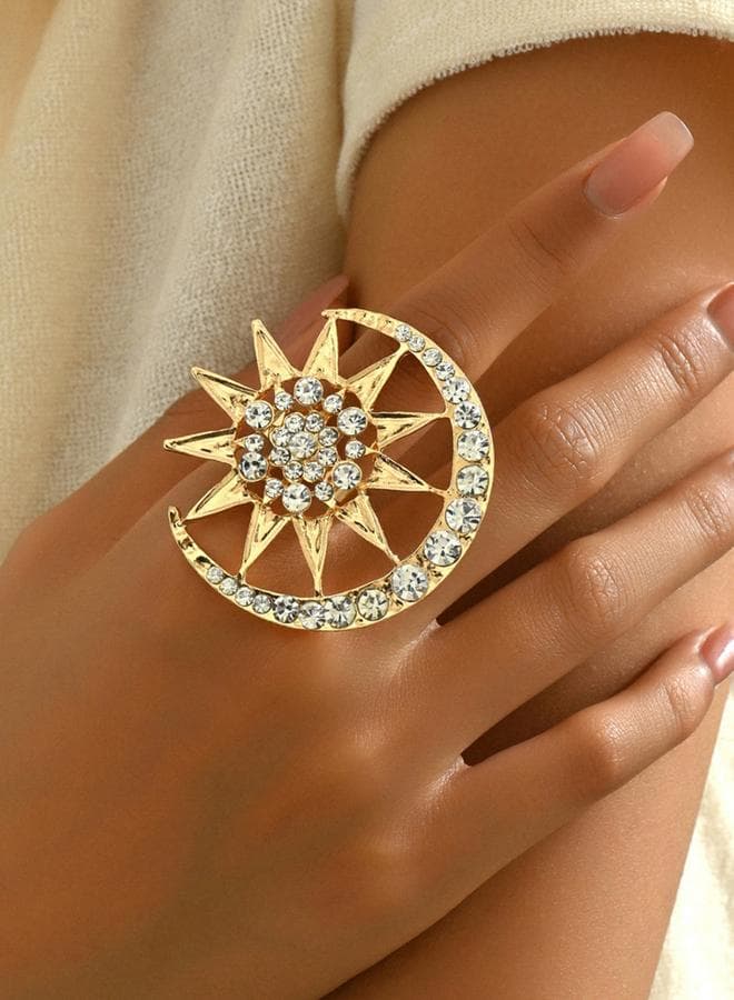 Take Two Gold Tone Crescent Moon and Star Statement Ring