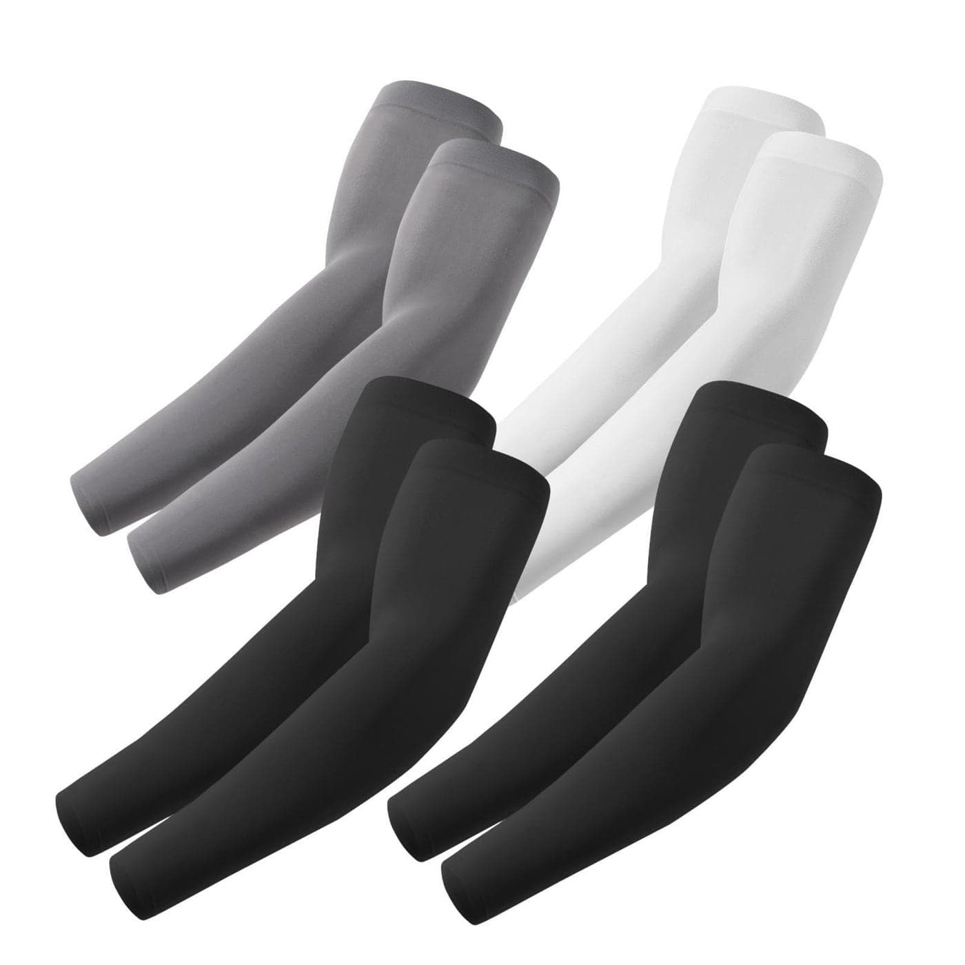 ROXUN 4 Pairs Arm Sleeves, Cooling UV Sun Protection Sports Compression for Men/Women 2 Black+Dark Gray+White