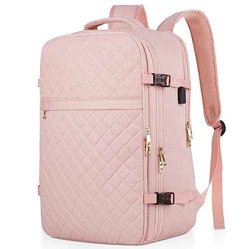 MOMUVO Large Travel Backpack Women, Flight Approved Carry On Backpack, Water Resistant Anti-Theft Large Casual Daypack Fit 17 Inch Laptop with USB Charging Port, Pink