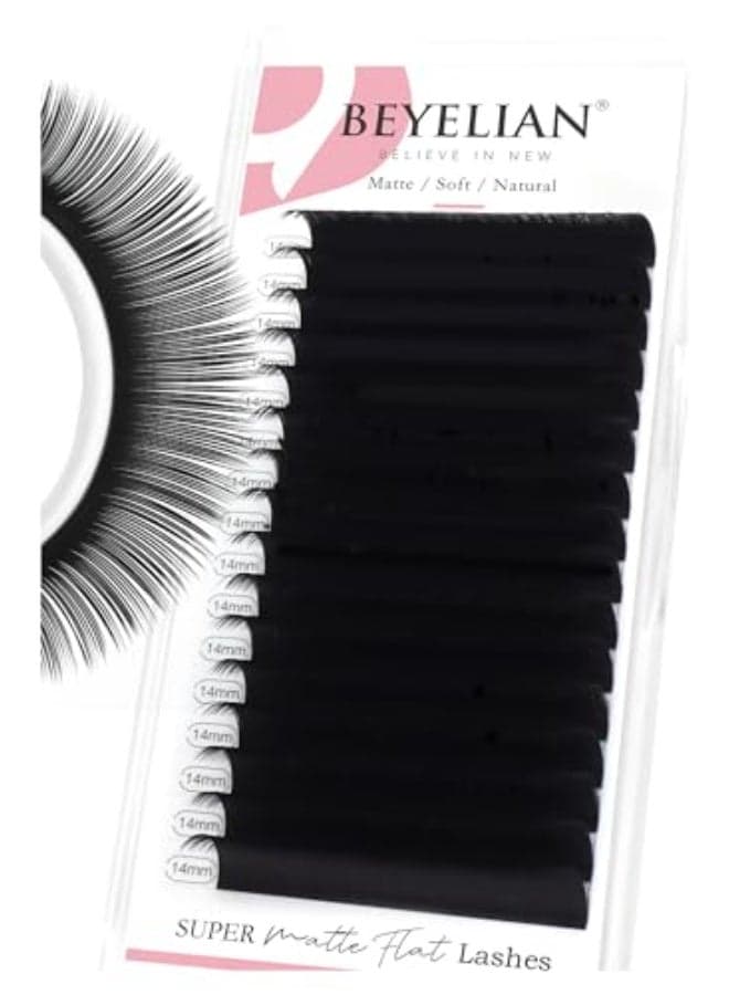 BEYELIAN Flat Eyelash Extension Ellipse Lash Extensions 020 C Curl 14mm 16 Rows Matte Black Eyelash Extension Supplies Classic Lash Extensions Individual Eyelashes Salon Use