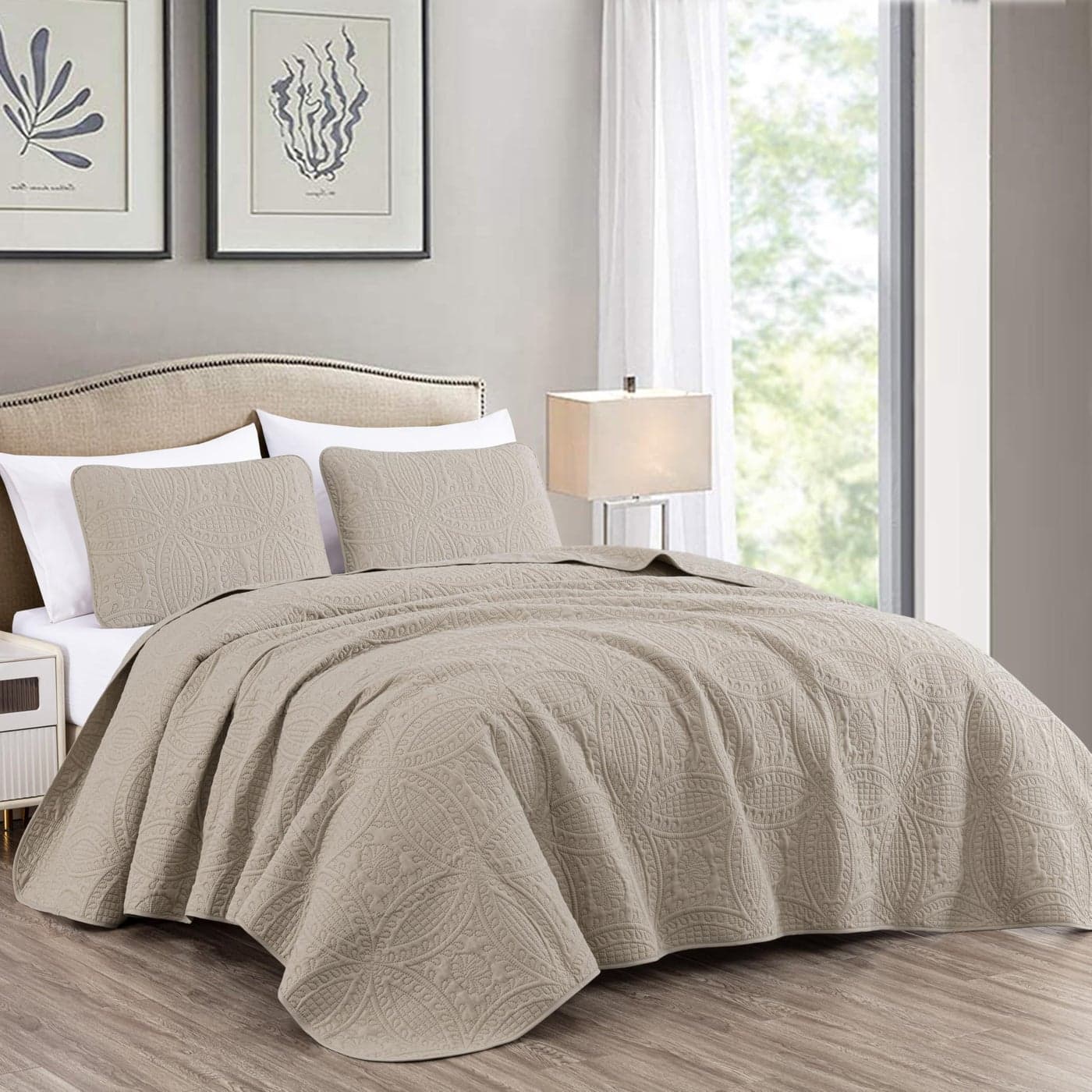 Chezmoi Collection Austin 3Piece Oversized Bedspread Coverlet Set Queen Khaki